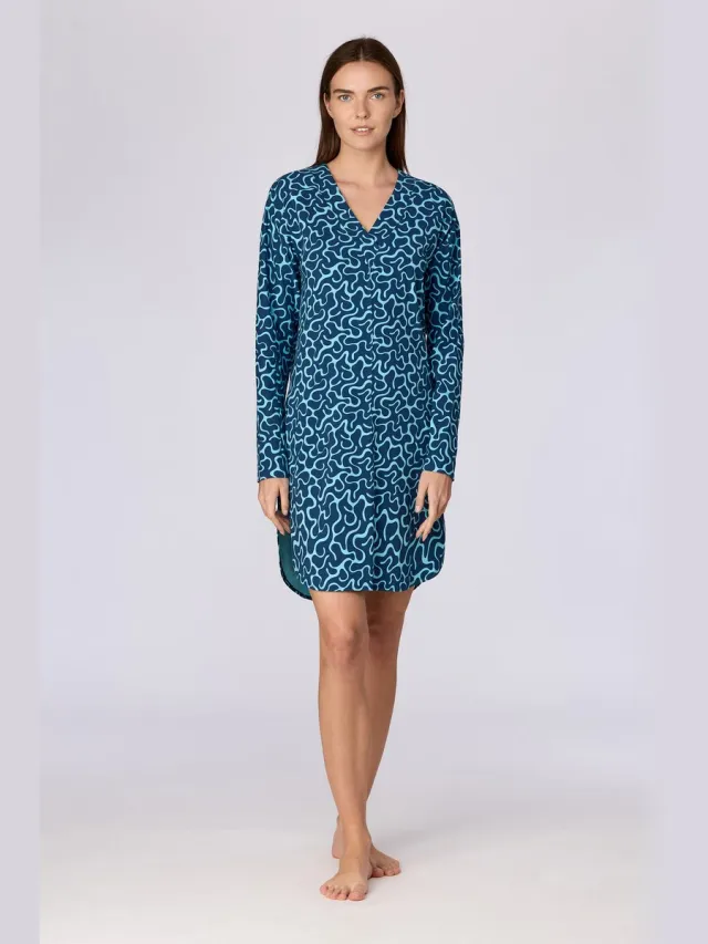 Woody slaapkleed dames - blauw - golven all-overprint - 262-15-XDD-Z/978
