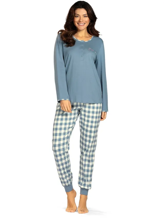 Comtessa Dames winter pyjama - Katoen interlock - Blauw
