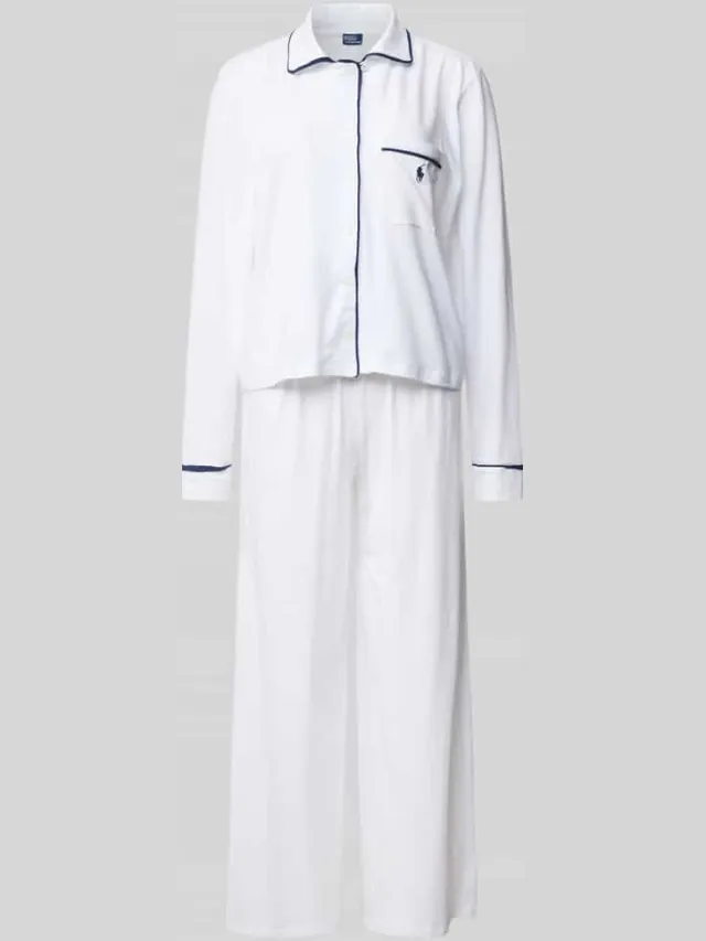 Polo Ralph Lauren Pyjama met logostitchings, model 'POLO ESSENTIALS' Offwhite