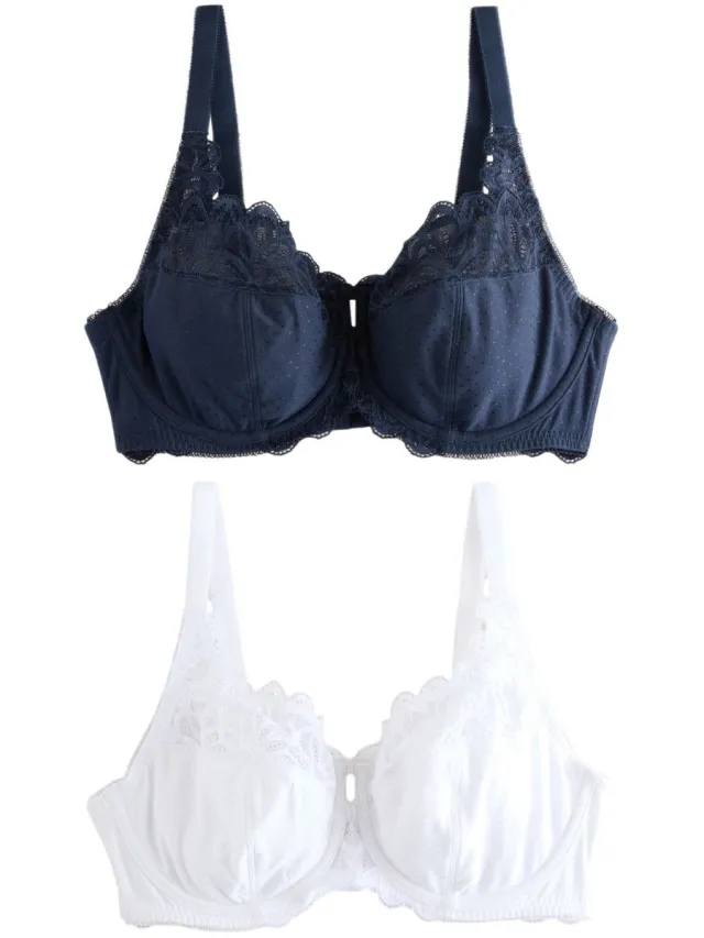 Next Dames - Set van 2 DD+ beha's zonder vulling met volledige cups, van model en kant - Blauw Navy/White
