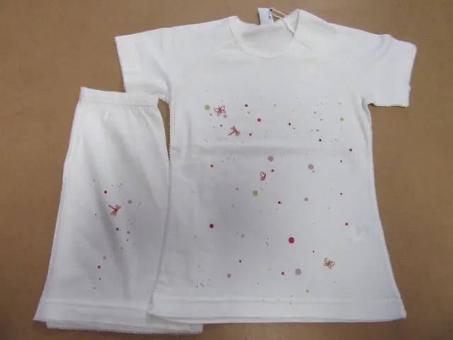 Petit Bateau Zomer pyjama - Meisje - Wit - Vlinder - Stip - 8 jaar 126