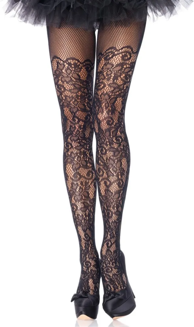 Leg Avenue Floral Vine Net Pantyhose ["Zwart"]