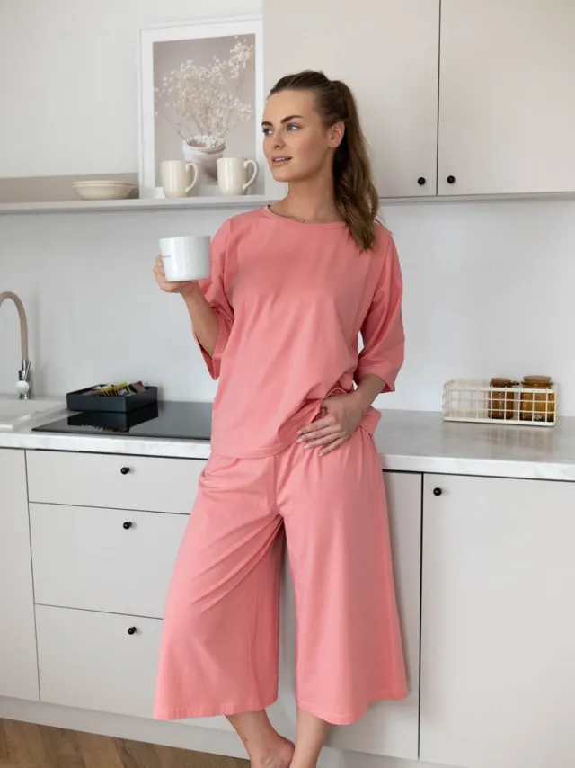 Aruelle Dames pyjama Dag & Nacht-oversized top & wijde broek-duurzaam katoen-roze
