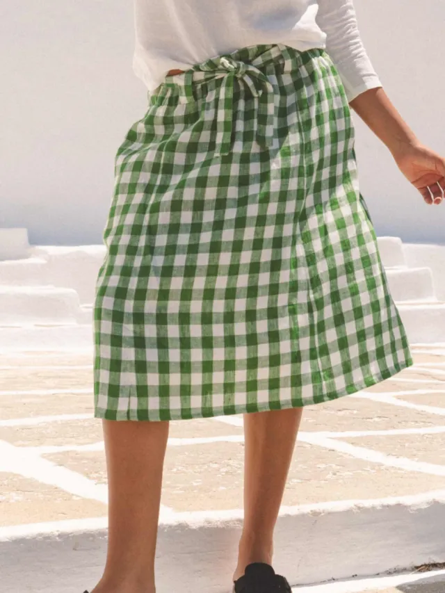 AmourLinen dames vegan Midirok Bergen Groen Gingham