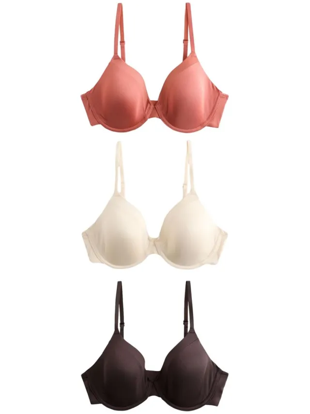 Next Dames - Set van 3 gladmakende A-E Ultimate Comfort T-shirtbeha's met vulling - Bruin Chocolate Brown/Rust/Cream