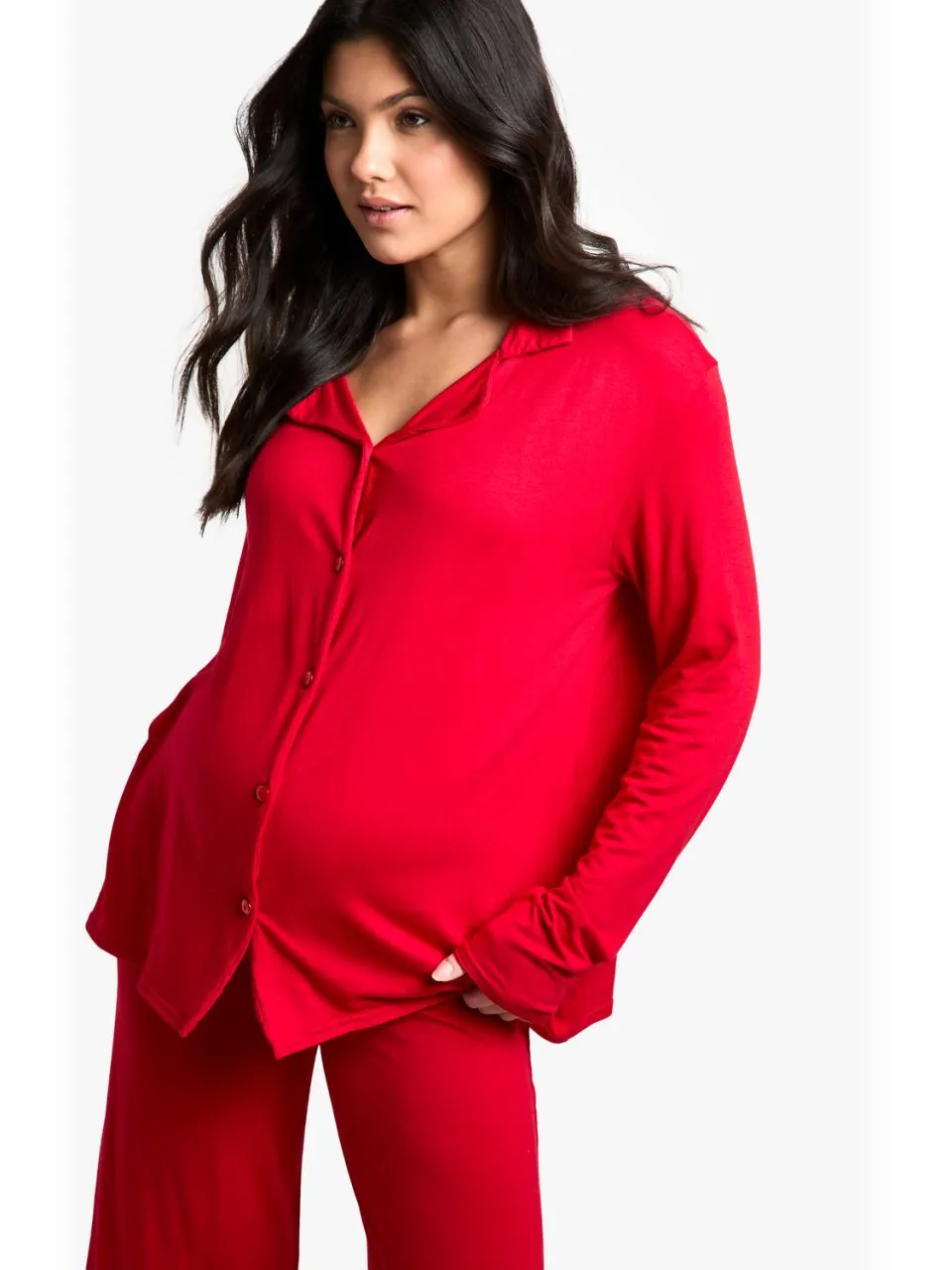boohoo Dames Zwangerschaps Pyjama Set met Lange Mouwen Shirt & Broek rood, foto 2