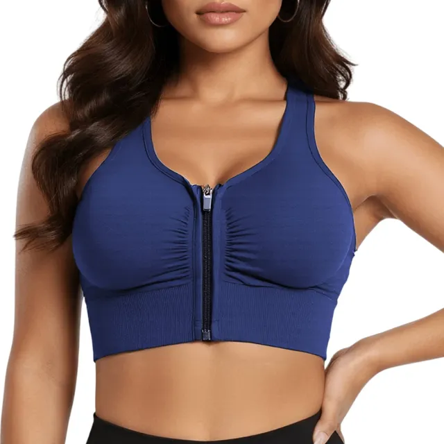 Shapetape Sport BH Met Rits - BH met Voorsluiting - Push Up BH zonder beugel - Blauw - Extra comfortabele Sport BH - Sport bh dames - Shock absorber - Sport top - Magic bra - Comfort BH