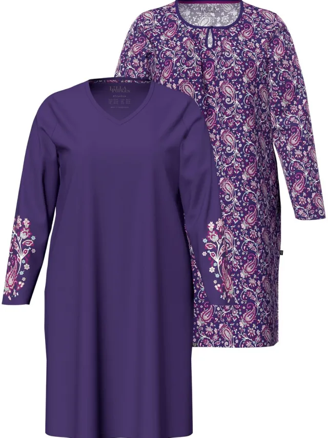 Ulla Popken Dames - Bigshirts set van 2 paisley ronde hals - Lilablauw - Maat 46+