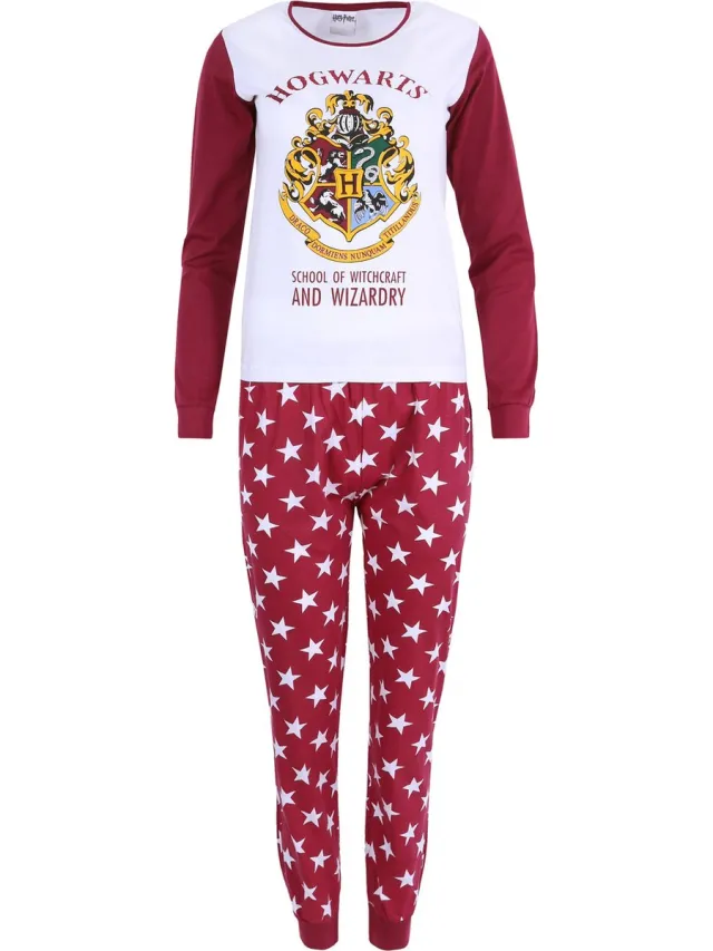 Harry Potter witte en bordeauxrode sterrenpyjama kastanjebruin