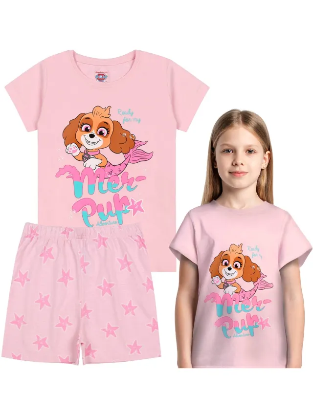 PAW Patrol Skye KATOENEN, roze TWEEDELIG pyjama VOOR DE ZOMER met korte mouwen 100% KATOEN