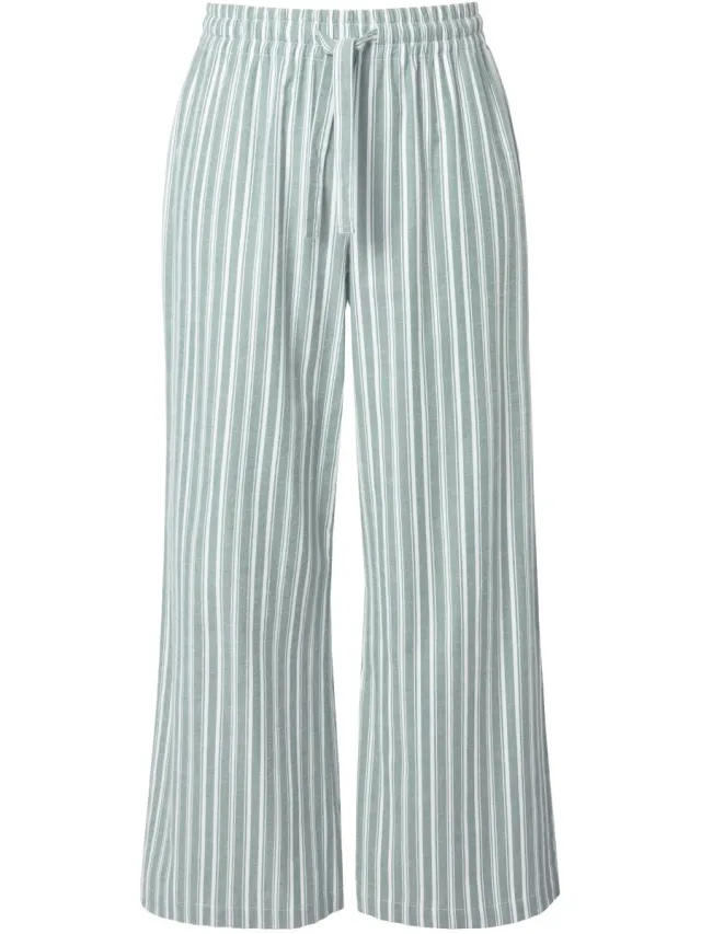 Studio Untold Dames - Pyjamabroek wijde rechte pijpen strepen - Midden groen