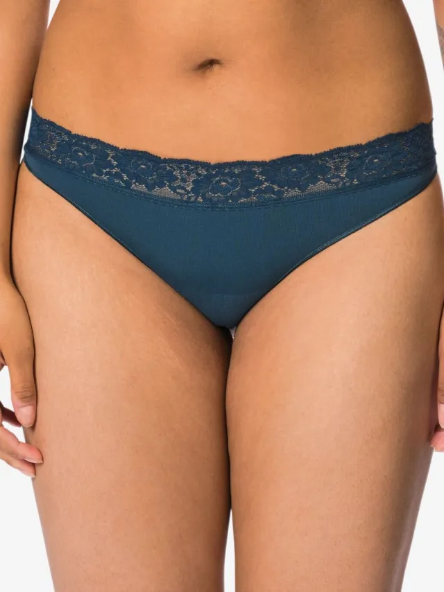 HEMA Damesstring naadloos micro met kant donkerblauw (donkerblauw)
