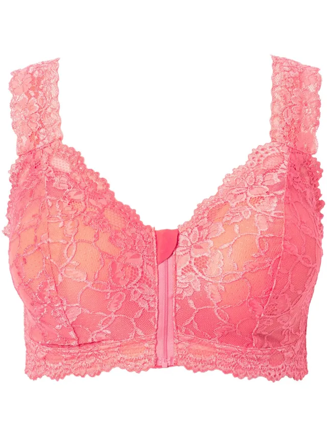 Ulla Popken Dames - Bralette kant rits geen beugel - Koraal