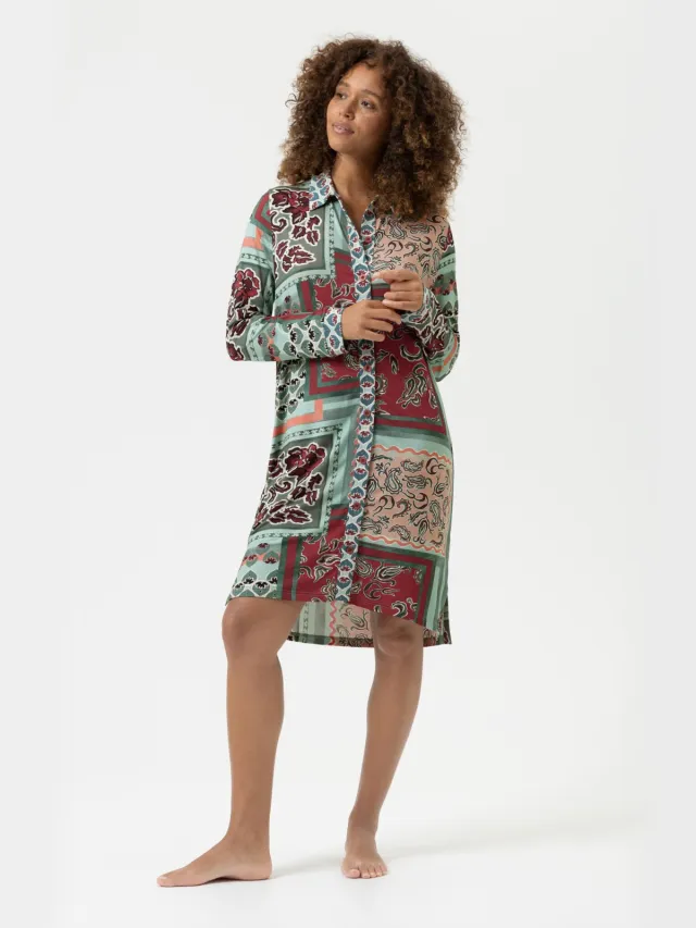 Mey Nachthemd met lange mouwen Serie Mystical Maze Eucalyptus Green groen