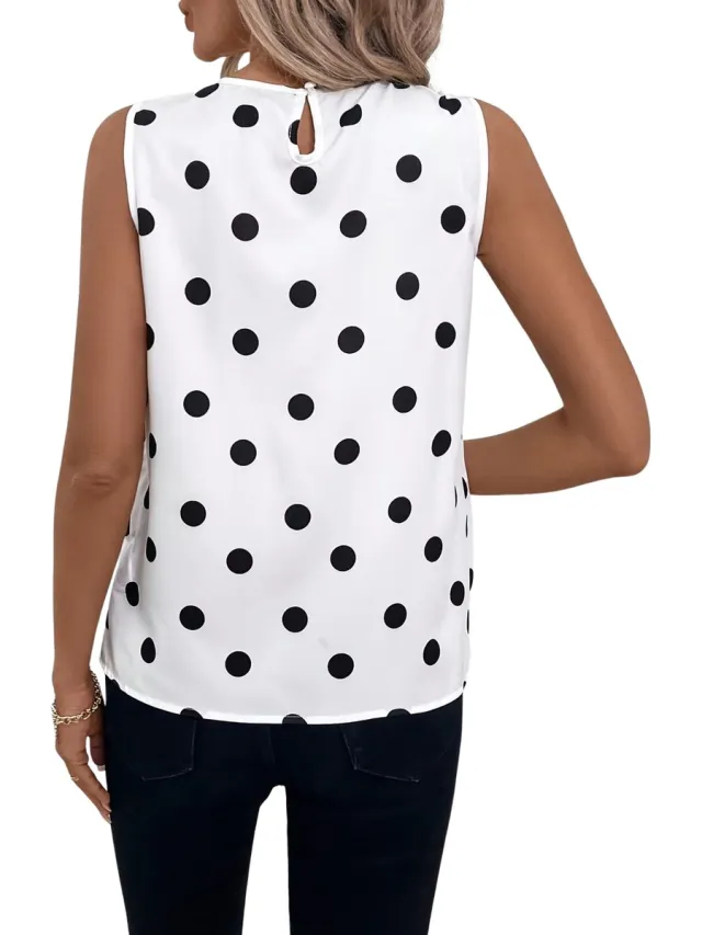 Currero Topje Dames Polkadots - Mouwloze Top - Singlet - Kleding - Shirt - Blouse - Kort - Volwassen - Wit