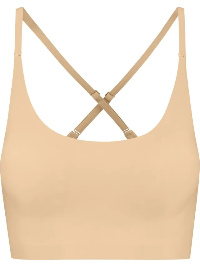 Bye Bra ronde hals bralette, naadloze bralette zonder beugel met lichte ondersteuning, zachte stretchstof, onzichtbare pasvorm voor dagelijks gebruik, 3 kleuren, S-XXL (VK, Alpha, XXL, Regular, Regular, Standard, Beige)