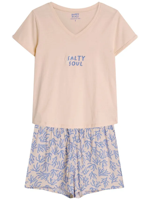 ESOTIQ Nadar Henderson - Damespyjamaset - Perzik - XL - Katoenen top en viscose short
