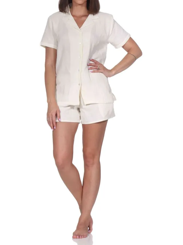 Normann korte pyjama shorty voor dames van zachte mousseline creme