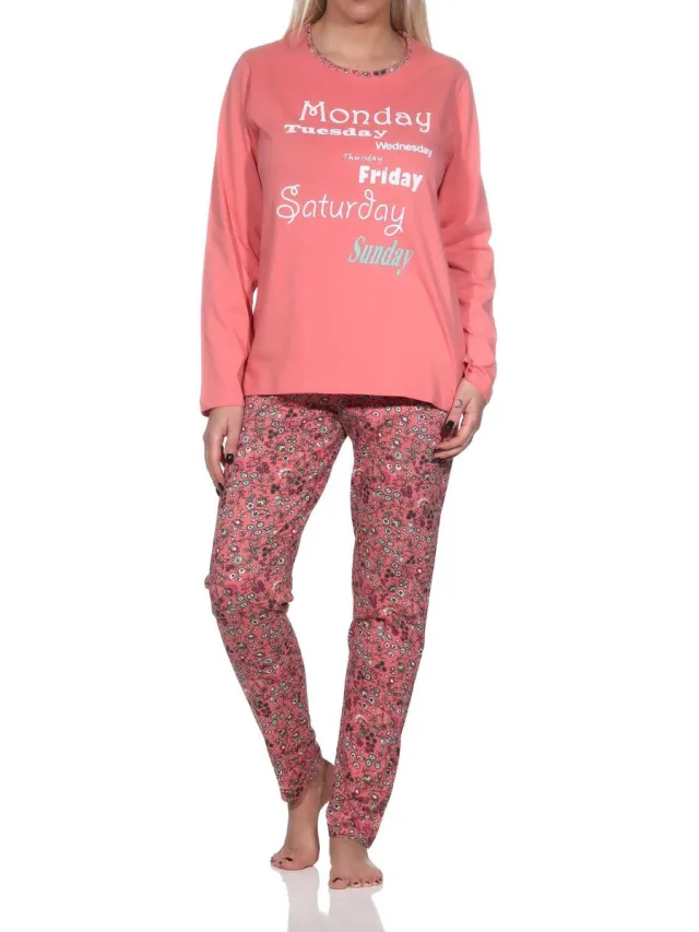 Normann Lange damespyjama met casual print en all-over patroon apricot