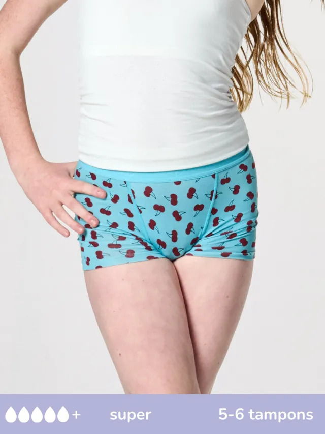 moodies period undies Moodies menstruatie ondergoed super - Bamboe Boyshort - maat 164/170 (S) Print Kersen