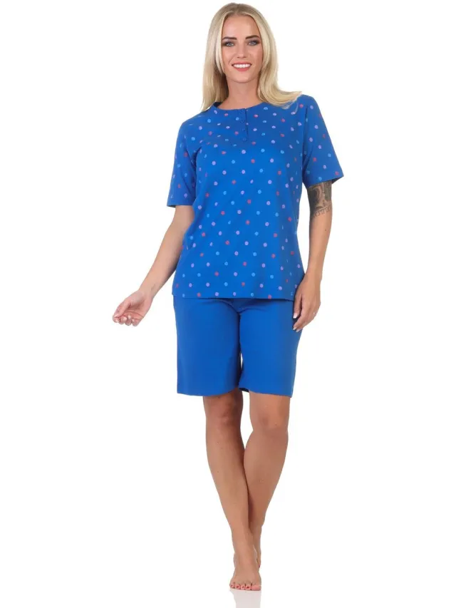 Normann dames pyjama met korte mouwen shorty in stippenlook - ook in grote maten blau