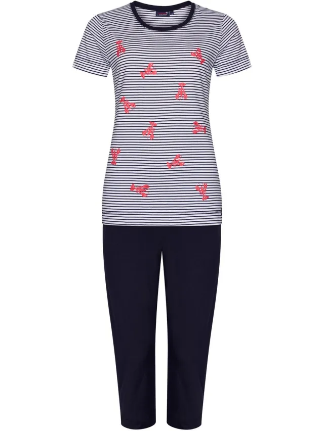 Rebelle Dames Pyjamaset - capri - Rebelle - Lobster Party - Gestreept - Katoen wit