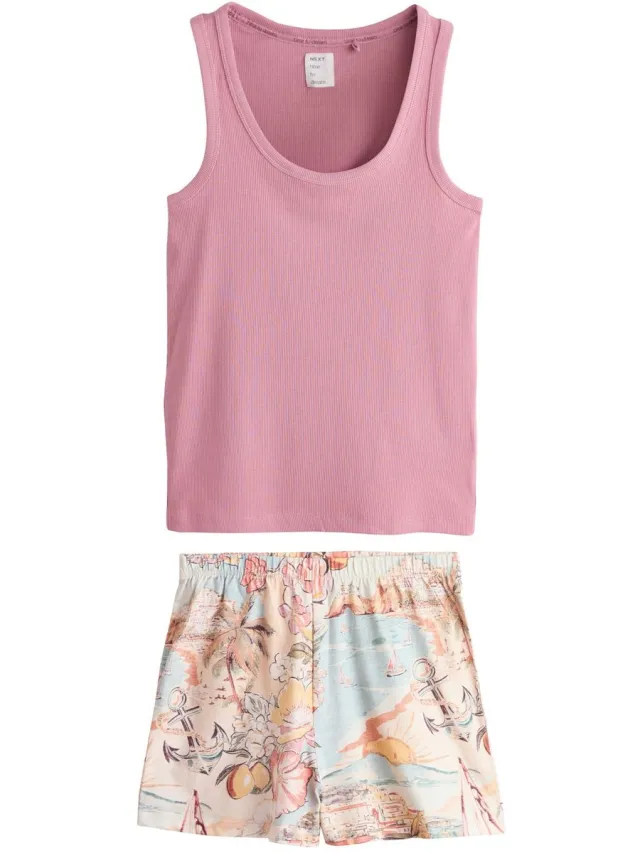 Next Dames - Korte geribbelde pyjama - Roze Pink