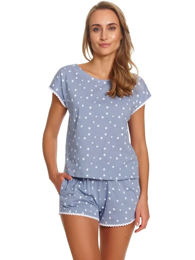 Doctor Nap Katoenen Pyjama Dames Korte Mouw Korte Broek Zomer Shortama Star Dust PM.4401 36 / Blauw