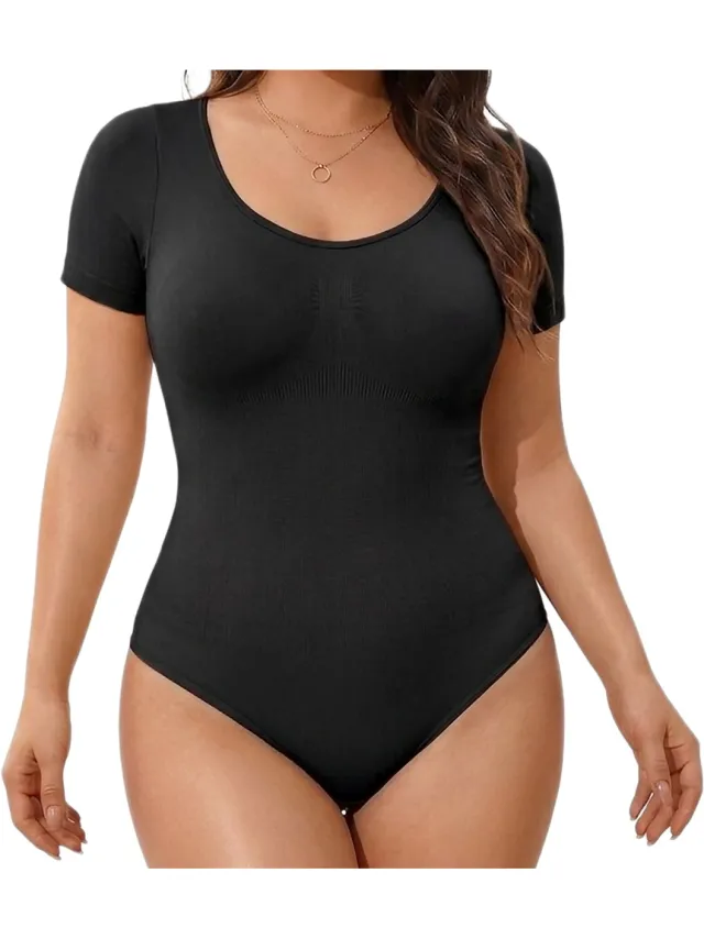 Shapetape Corrigerende Body met Korte Mouwen en String - Zwart - Corrigerende Bodysuit Dames - Platte Buik - Taille Shaping - Shapewear Body - Corrigerend Ondergoed Korte mouwen - Zwart