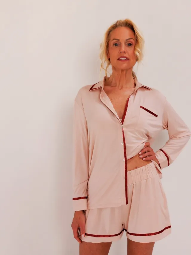 Coco & Cici TENCEL Pyjama Set Shirt & Short Dames Powder Peach