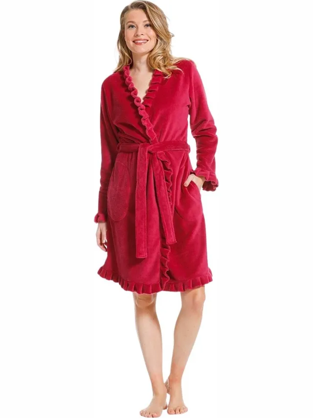 Pastunette Roze fleece badjas sierlijk - dames badjas - Pastunette - kort model - maat M (40/42)