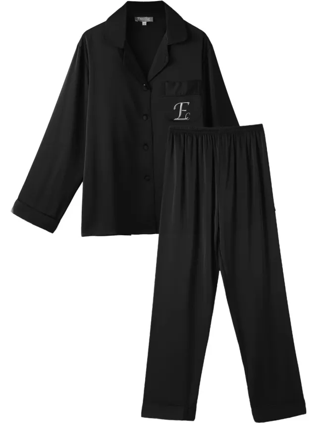 Emilie collection pyjama - satijn - luxe - broek & overhemd - zwart