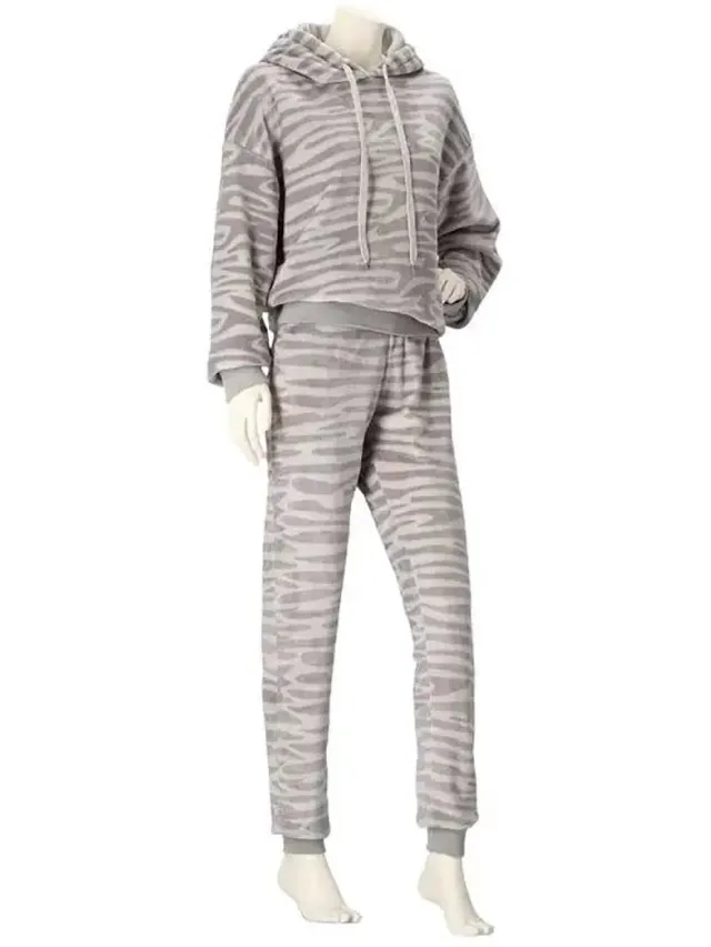 Apollo dames huispak Fleece - Loungeset - Zebra - Grijs