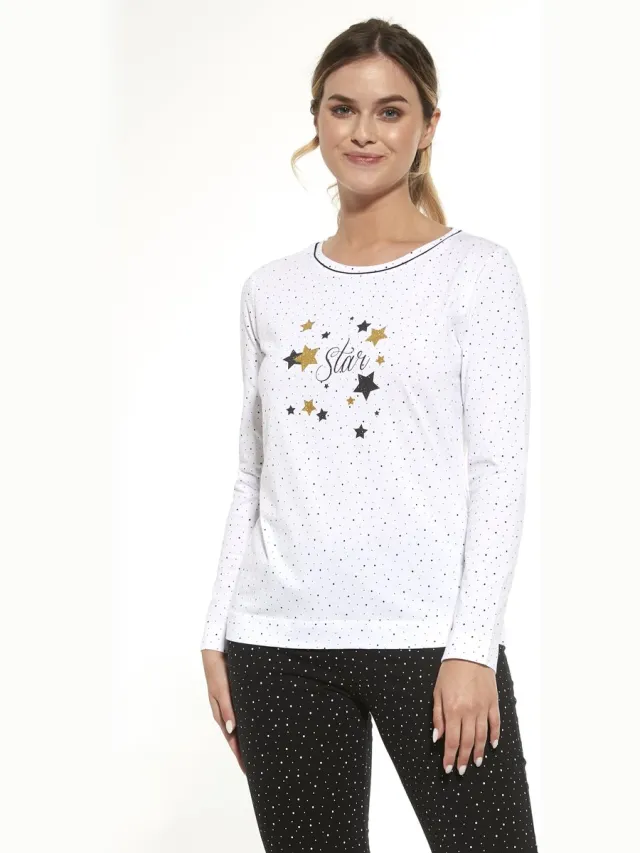 Cornette Katoenen Pyjama Dames Volwassenen Winter Matching Gezin Pyama Lange Mouw Lange Broek Star 722/302 Wit