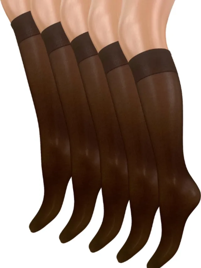 Bonanza Panty kniekousen - 5 PACK - Zijdemat 15 Denier - Zwart - One Size