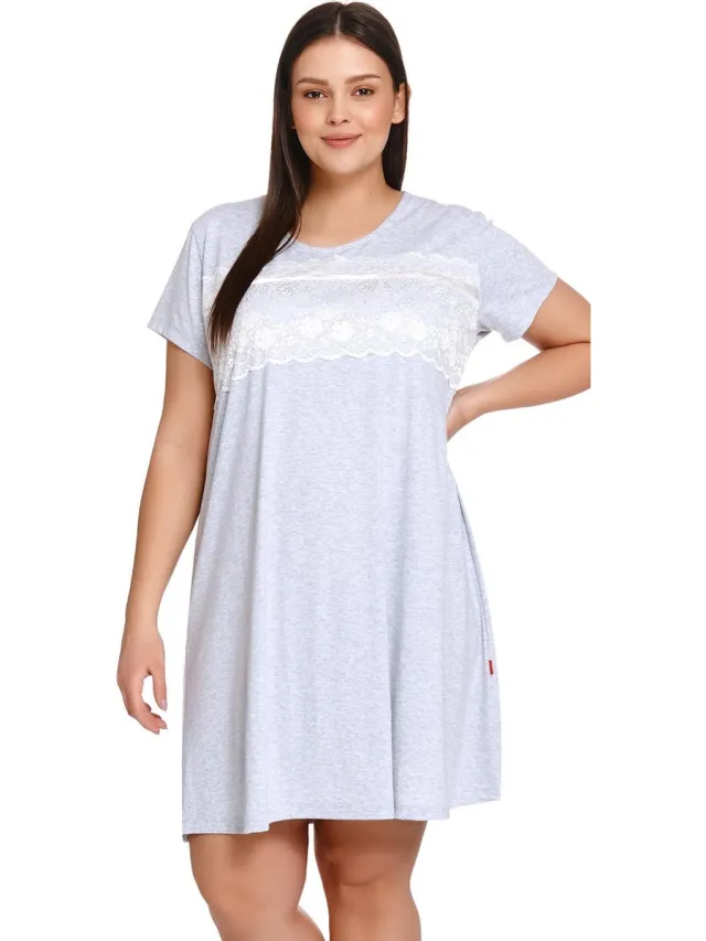 Doctor Nap Nachthemd Dames Viscose | Nachthemd Dames Korte Mouw | Nachtjapon Dames | Nachthemd Dames Volwassenen | Grey Melange TW.9233 Grijs