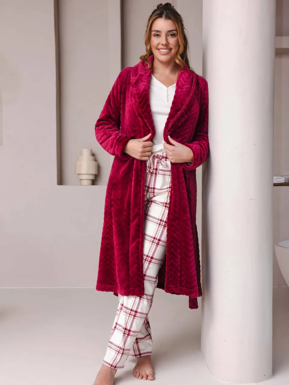 Pastunette fleece badjas - donkerrood, foto 3