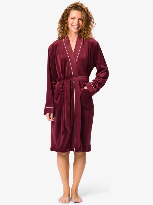 HEMA Damesbadjas velours donkerrood