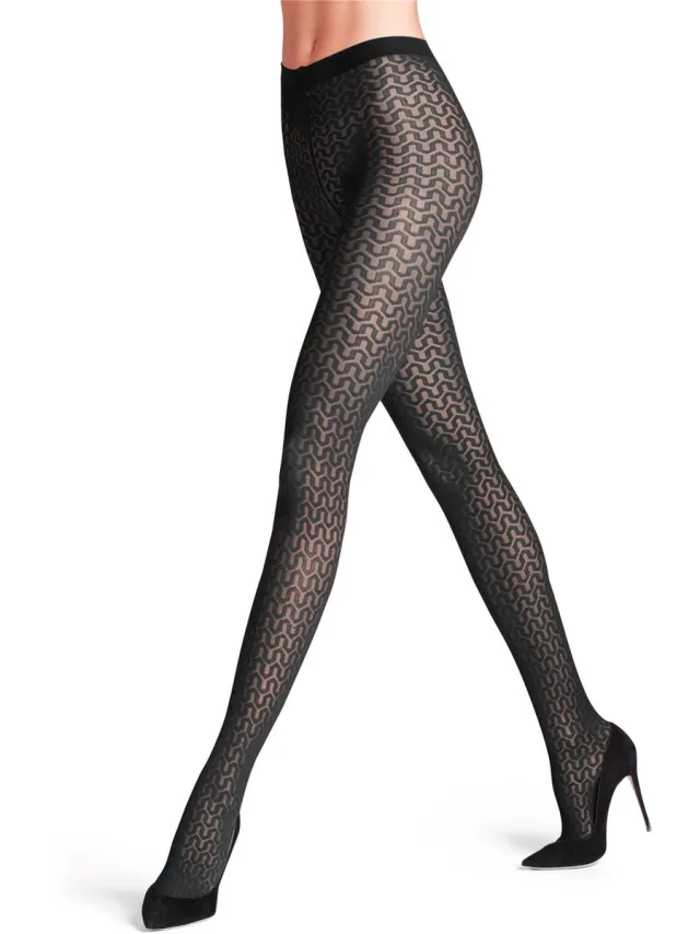Falke Cryptogram gedessineerd materiaal Sheer 30 DEN panty dames zwart-M zwart 3009