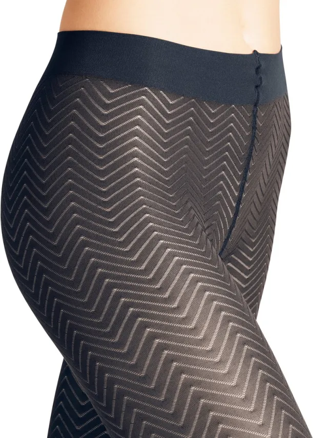 Falke Chevron gedessineerd materiaal halfdoorzichtig 50 DEN panty dames blauw