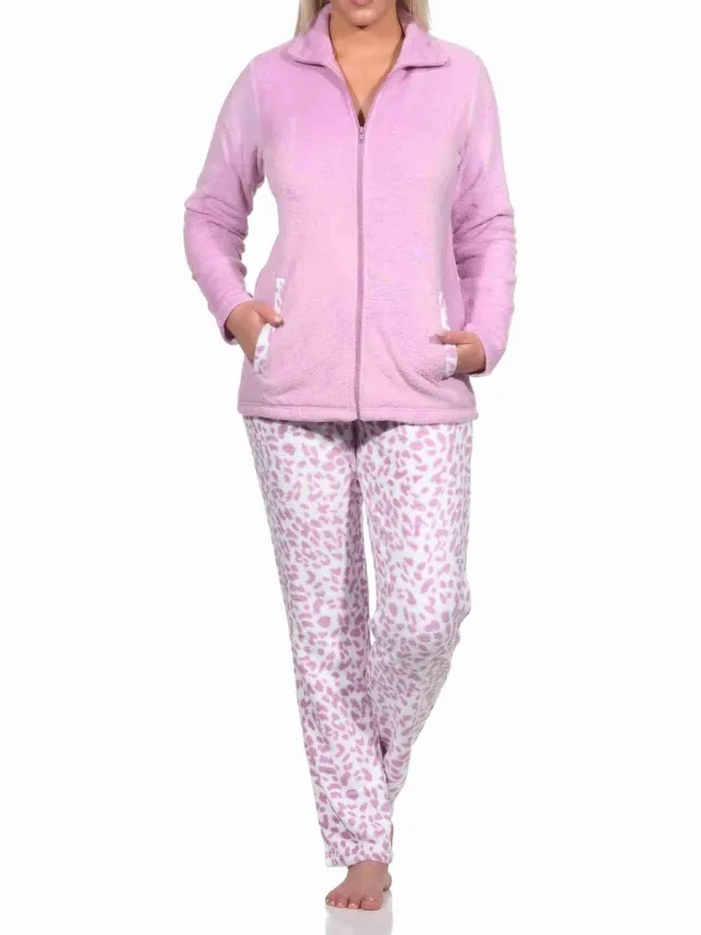 Normann Dames Animal Look Coral Fleece Homewear Huiskleding pink