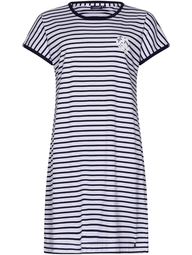 Rebelle Dames Nachthemd Rebelle - Dancing Queen - Bio Katoen - Gestreept blauw