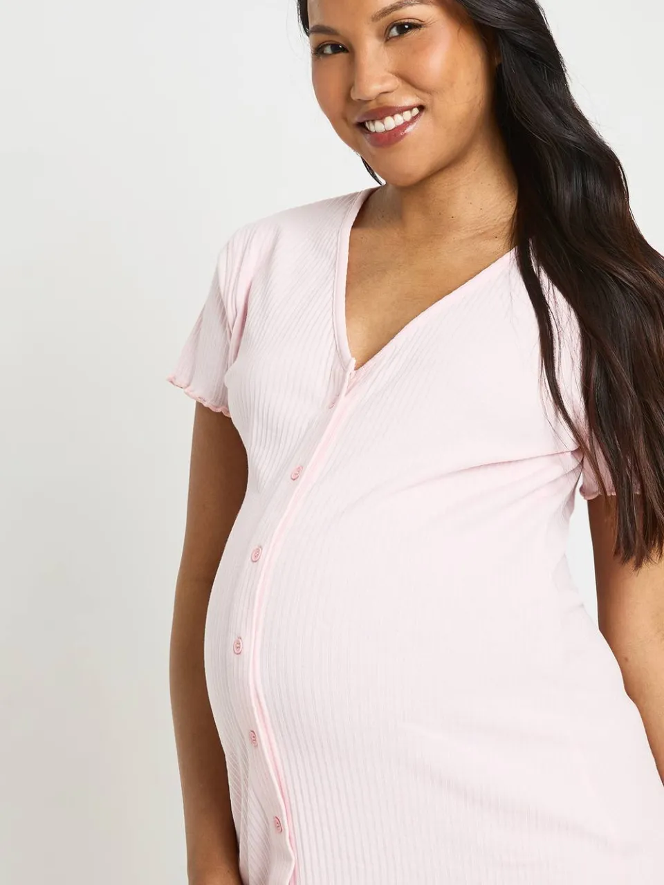 boohoo Dames Zwangerschaps Ribgebreid Nachthemd Met Knoopsluiting baby roze, foto 4