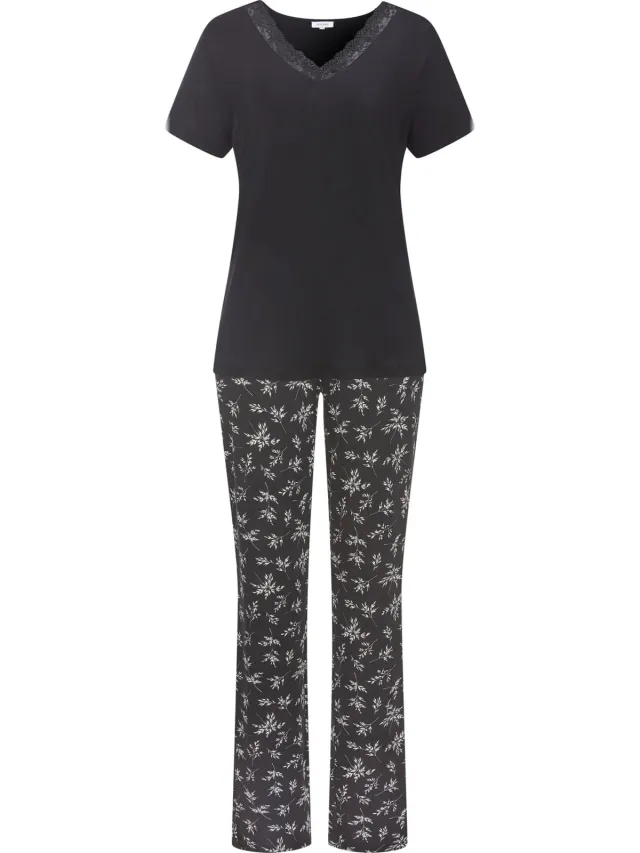 Pyjama zwart/zwart gebloemd