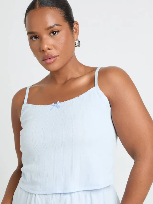 boohoo Dames Plus Pointelle Hemdje Pyjama Top babyblauw, foto 4