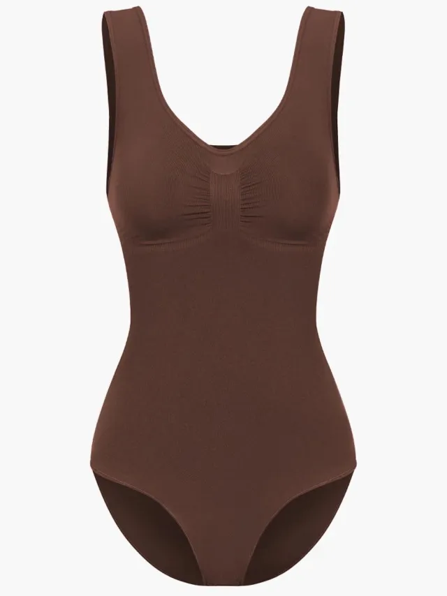 cfab Tanktop bodysuit met corrigerende shapewear en slipje - Bruin - Corrigerende Body - Naadlos - corrigerend ondergoed dames