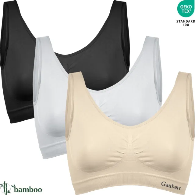 GAUBERT 3-Pack Naadloze Bamboe Comfort BH Top - Beha Zonder Beugel - Zonder Vulling - Bamboe Ondergoed - Zwart Wit Beige - GBTW-3106-Mix-1 Zonder Vulling, Zwart/Wit/Beige
