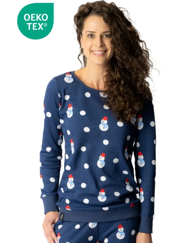Happy Pyjamas Happy Pyjama's | Sneeuwpoppen en dots | Dames pyjama volwassenen | Maat 'M' (S-XXL) Donkerblauw