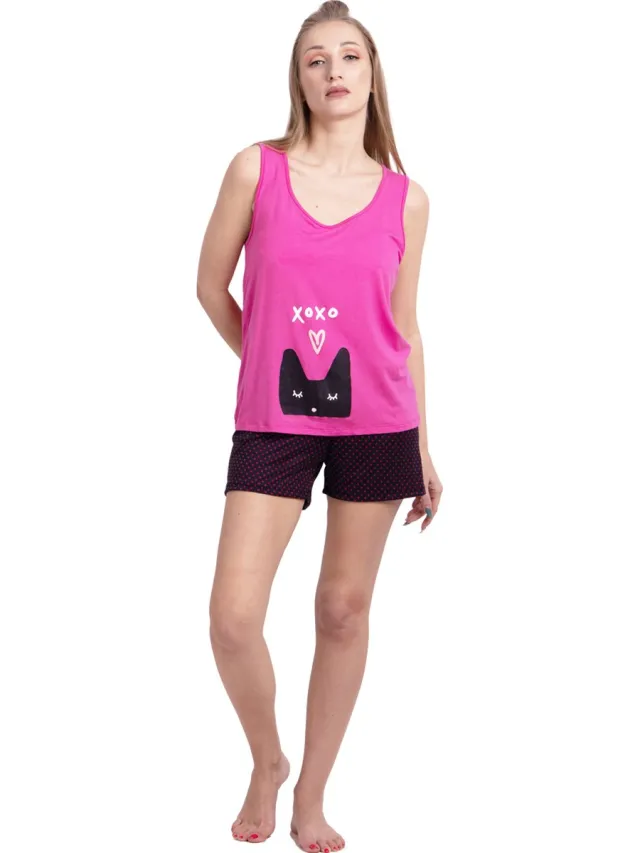Vanilla Kitten dames shortama - Pyjamasets - viscose - PJ1504 - Roze