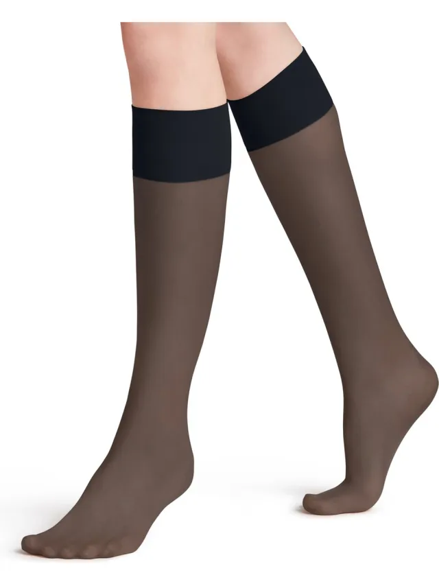 Falke Pure Matt eenkleurig materiaal transparant 20 DEN kniekousen dames blauw-38 blauw 6179